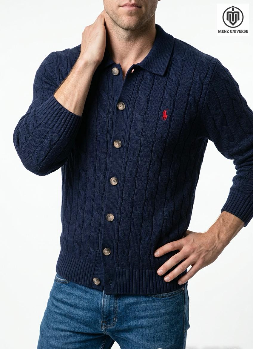 Polo Ralph Lauren Collar Cable-Knit Cotton Men’s Cardigan – Navy Blue