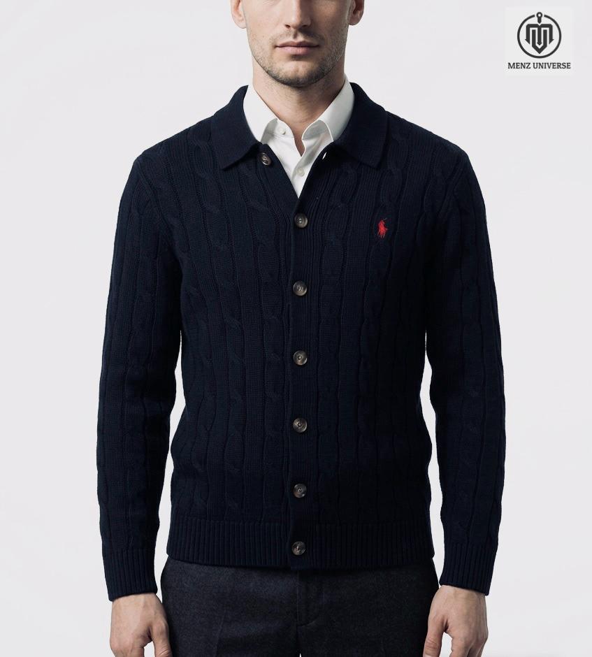 Polo Ralph Lauren Collar Cable-Knit Cotton Men’s Cardigan – Black